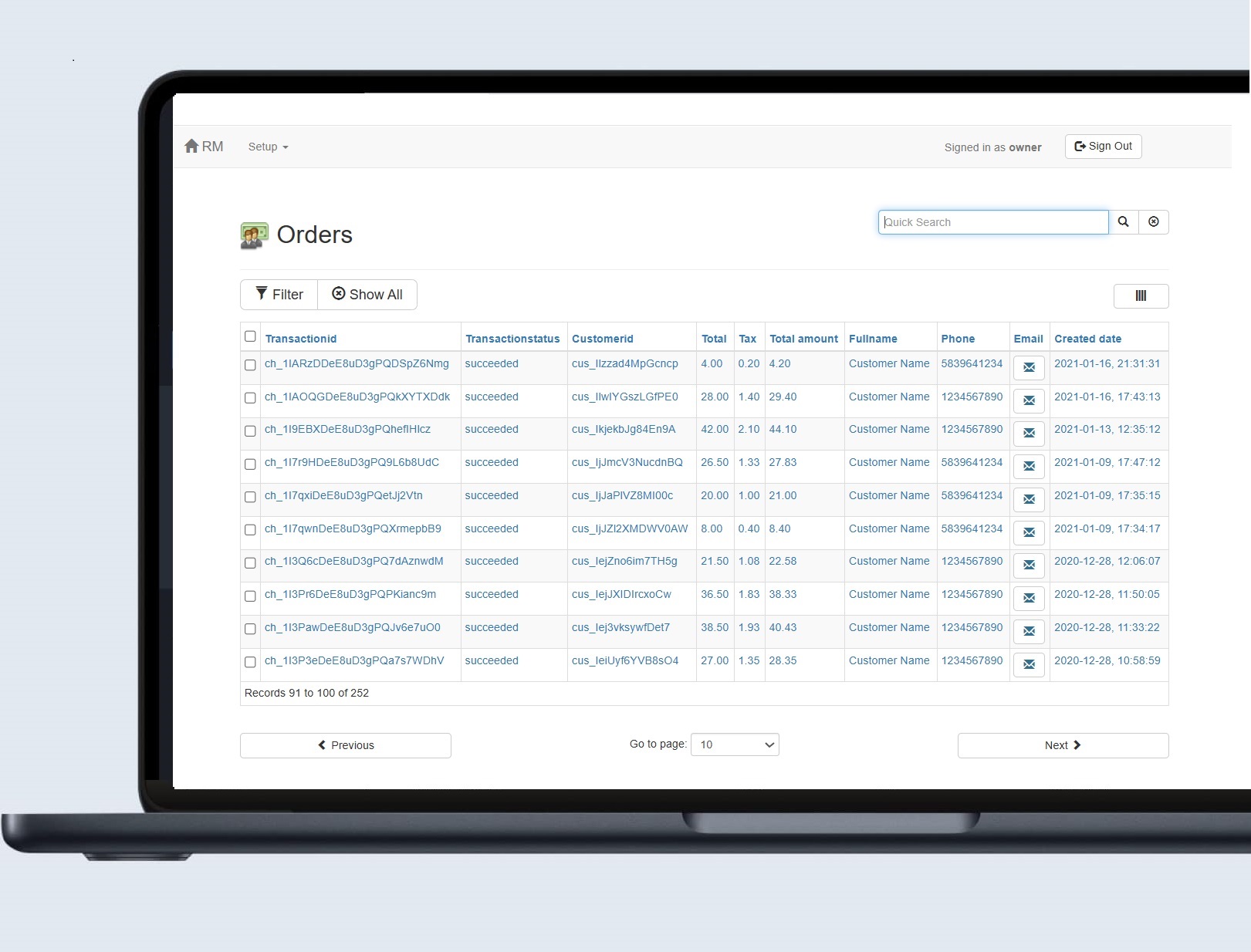Orders Management for Owner login