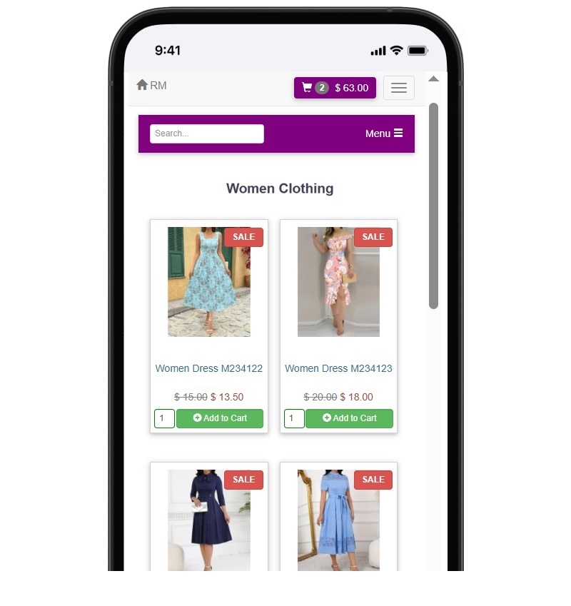 online clothing sales in mobile view